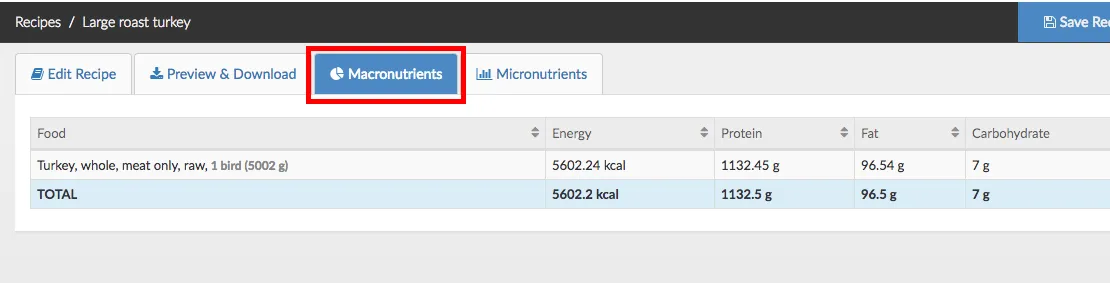 macronutrients for recipe